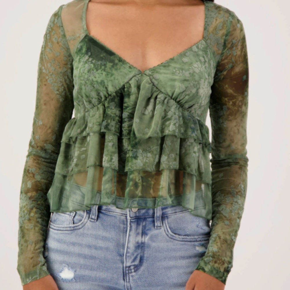 Floral Velvet Embellished Tiered Babydoll Top (Juniors)